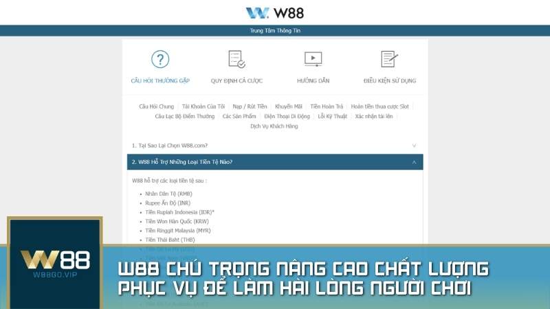 W88 chú trọng nâng cao chất lượng phục vụ nhằm đảm bảo trải nghiệm tốt nhất cho người chơi