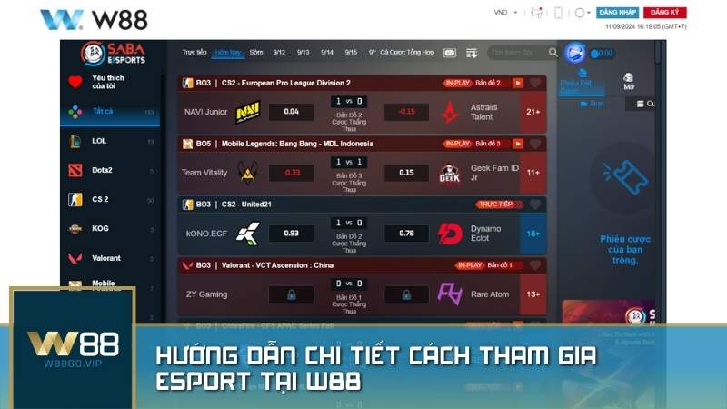 Hướng dẫn chi tiết cách tham gia Esport tại W88