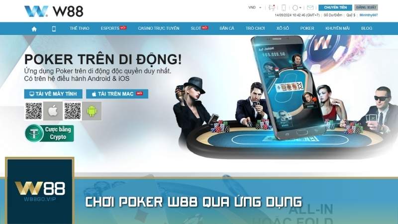 Chơi Poker W88 qua ứng dụng