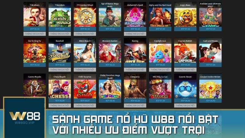 Sảnh game Nổ Hũ W88 nổi bật với nhiều ưu điểm vượt trội