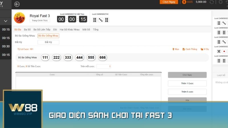 Giao diện sảnh chơi tại Fast 3 